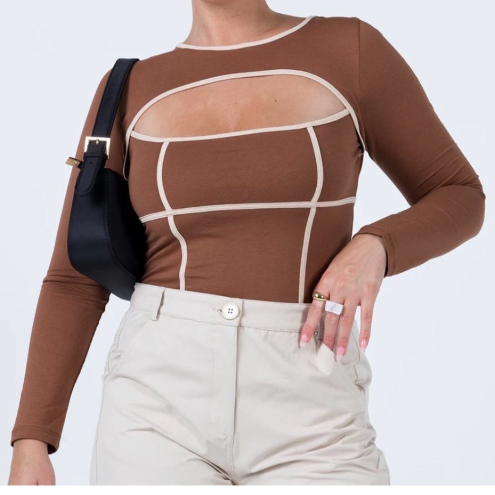 Princess Polly SHANAE LONG SLEEVE BODYSUIT BROWN, Size 0